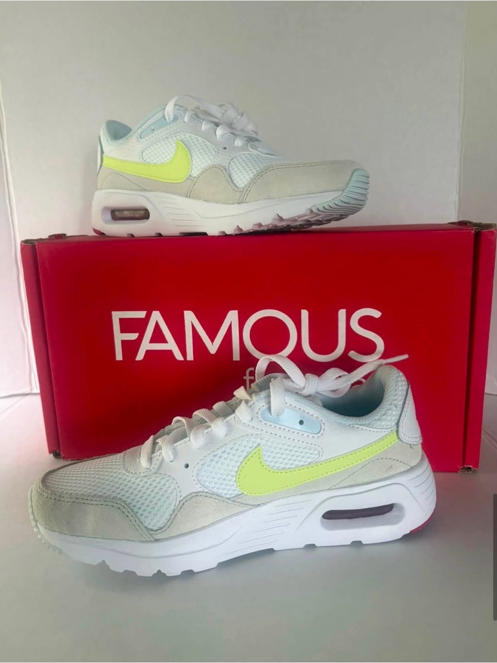 Nike Women’s White Sneakers with Neon Yellow Swoosh, Nike Air Max SC Women’s